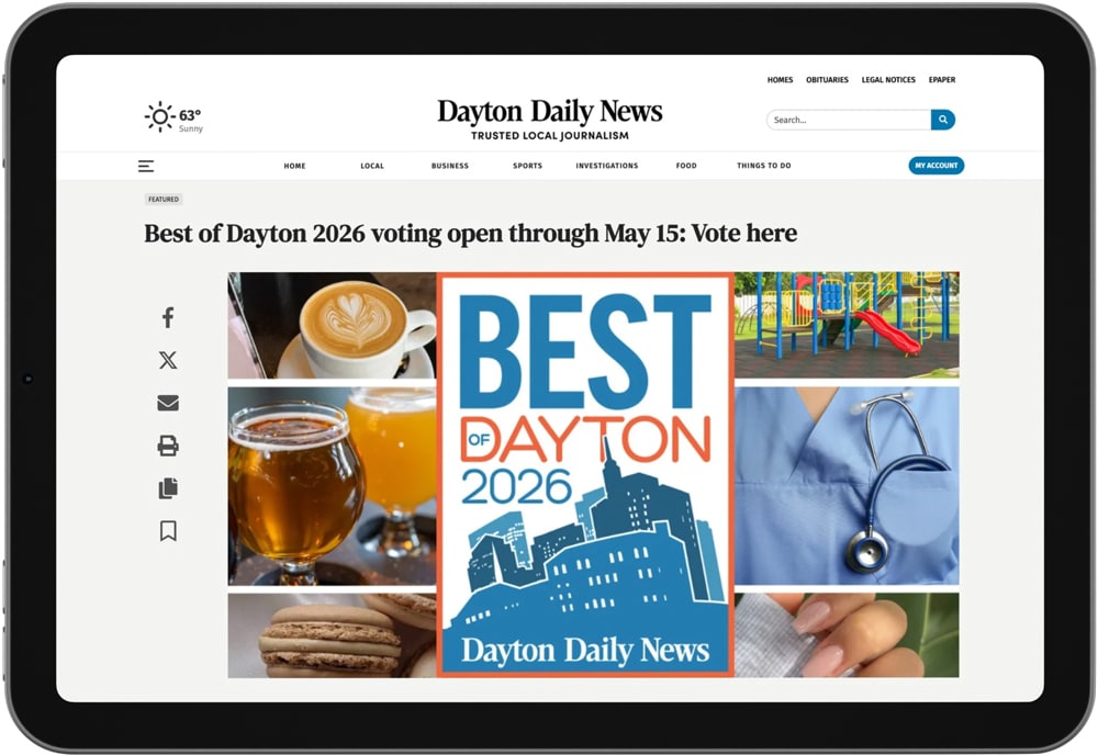 Tablet mockup of Dayton Daily News Best of Dayton webpage